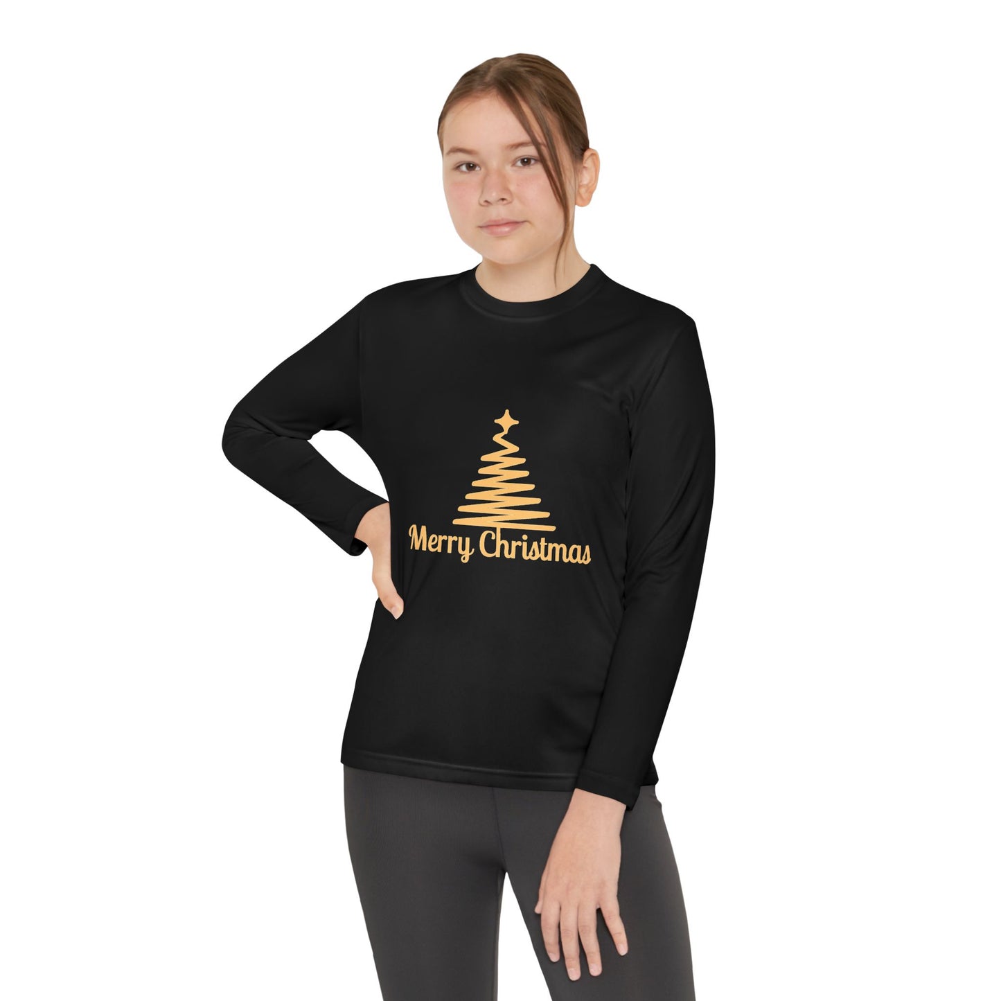 Youth Long Sleeve Christmas Tee, Merry Christmas Shirt, Holiday Gift for Kids, Winterwear, Festive Long Sleeve Top