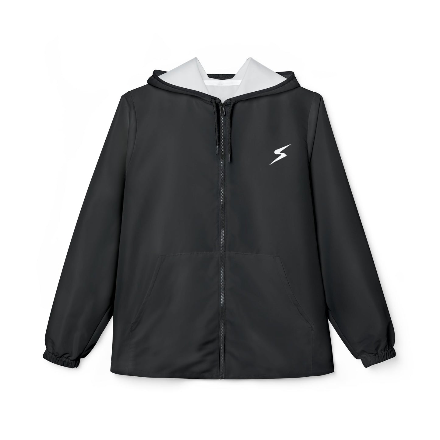 Minimal Lightning Windbreaker Jacket — Lightweight Black Hooded Shell
