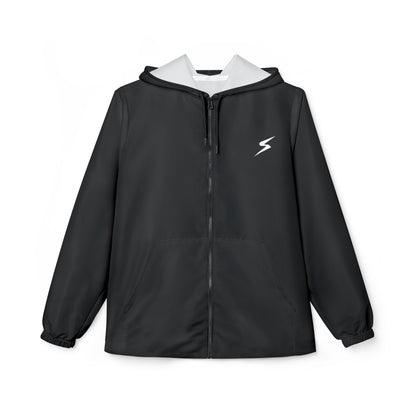 Minimal Lightning Windbreaker Jacket — Lightweight Black Hooded Shell