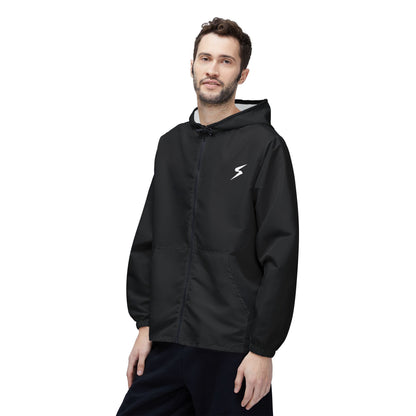 Minimal Lightning Windbreaker Jacket — Lightweight Black Hooded Shell